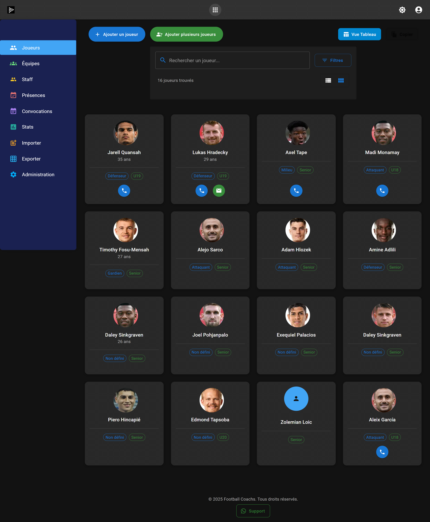 Football Coachs – Effectif